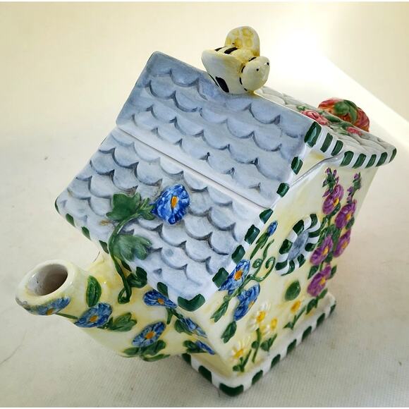 TEAPOT-FLOWERS INC BALLOONS-Bird House Design-Bee-Floral-Holds 3 Cups - Picture 10 of 16